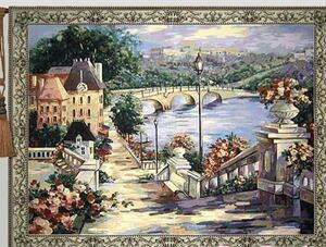 ヨーロッパ　ジャカード織り　石橋のある風景　置物壁掛け西洋風壁掛けインテリア