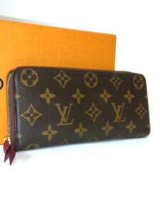 ◇良品LOUIS VUITTON ルイヴィトン　モノグラム　ポルトフォイユ・クレマンス　フューシャ　M60742 ラウンドファスナー　長財布