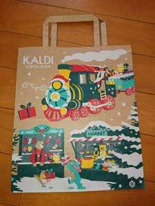 KALDI COFFEE FARM 紙袋 サンタクロース カルディープレゼント袋クリスマスツリー冬ショッピングバッグ手提げ袋ラッピング袋雪結晶角底お礼