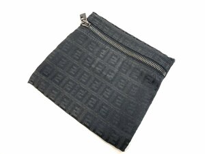 ★FENDI フェンディ ズッカ柄 ナイロン マルチケース 化粧ポーチ 小物入れ レディース ブラック系 中古★003599