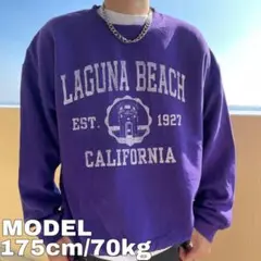 プリントスウェット カリフォルニア ラグナビーチ XL 紫 パープル 白 古着