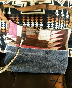 J.AUGUR DESIGN ジュディーオーガーデザイン★MADE IN USA RRL ヴィンテージ★ファブリック　レザーBUCET BAG travel navajoネイティブ