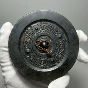 中国美術　漢　古銅製　銅鏡　四乳規矩鏡　時代物