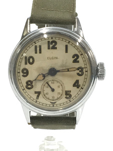 ELGIN◆40s/VINTAGE/MILITARY WATCH/手巻腕時計/アナログ/キャンバス/WHT/KHK