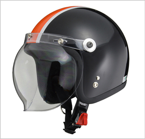 ジェットヘルメット BC-10 クリアシールド付き ブラック×オレンジ フリーサイズ　BC-10-BKOR リード工業