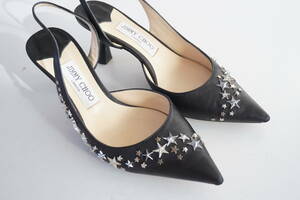 JIMMY CHOO*37.5/23.5cm24cm相当*パンプス/ミュール/サンダル/シューズ/靴*黒/ブラック*星スタッズ*