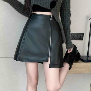 ミニスカート アシンメトリー かわいい ショート丈スカート シンプル【大きいサイズあり】 XL ブラック