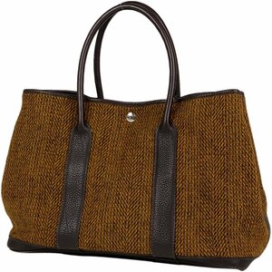 エルメス HERMES ガーデンパーティ PM ハンドバッグ ウールツイード トートバッグ レザー ブラウン □G レディース 【中古】