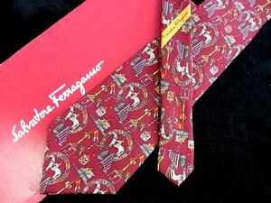 ♪今週の特売980円～♪2377♪良品【Ferragamo】フェラガモ【競馬 馬 動物 旗 観覧席 柄】ネクタイ♪