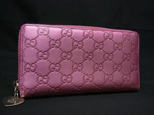 1円 ■美品■ GUCCI グッチ グッチシマ GG柄 レザー ラウンドファスナー 二つ折り 長財布 ウォレット レディース ピンク系 AX5762