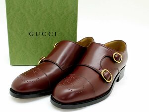 23万新品◆8H=27.5cm◆GUCCI グッチGGメダリオン ダブルモンク レザーシューズ1円