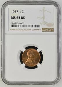 アメリカ 1957　1セント　MS 65 RD NGC 鑑定