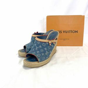 LOUIS VUITTON ウエッジソールサンダル　ミュール　デニム　ルイヴィトン 23 23.5cm