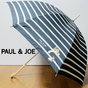 新品 PAUL & JOE ポールアンドジョー ボーダー猫ちゃん ＵＶカット加工 晴雨兼用 長傘　Ｋ3437