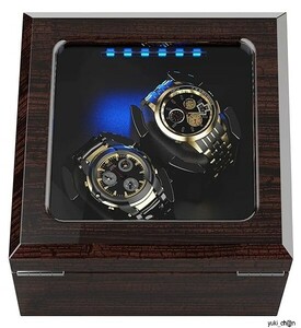 ワインディングマシーン 松樹皮色 腕時計自動巻き器 ウォッチワインダー 2本 LED ライト付き 日本製マブチモーター 男女兼用