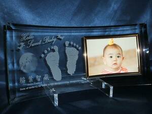 赤ちゃんの写真&手形（足形）エッチングフォトフレームA