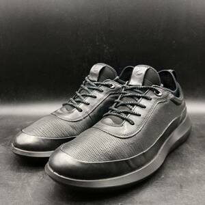 M2665 良品 ecco エコー スニーカー シューズ メンズ 43/26.5〜27.0cm相当 ブラック 黒 厚底