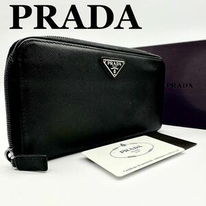 【極美品】プラダ PRADA サフィアーノ 財布 長財布 ジッピーウォレット wallet 三角ロゴ ラウンドファスナー メンズ ブラック レザー