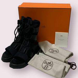 極美品 エルメス HERMES レースアップ ブーツ サンダル size:39 （24.5㎝位）黒 ブラック