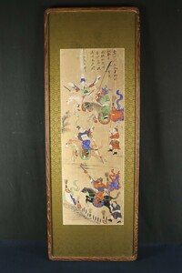 5547■【真作】 騎馬人物図 呂布 民画 中国画 李朝 中国美術 朝鮮美術 額装 三国志