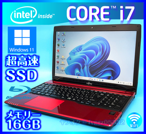 富士通 SSD 新品 1TB (1000GB) 大容量メモリ 16GB おしゃれなルビーレッド Core i7 4702MQ Windows11 Bluetooth Office2021 ノートパソコン