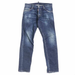 美品□22AW DSQUARED2/ディースクエアード S74LB1133 Skater Jean クラッシュ加工 ボタンフライ デニムパンツ/スキニー 青 46 正規品