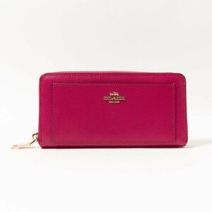 メール便○ COACH コーチ 長財布 マゼンタ ゴールド レザー 本革 カード収納 小銭入れあり レディース シンプル きれいめファッション雑貨