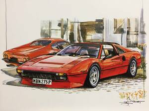 【正規品 絶版】Bowイラスト フェラーリ308GTS カーマガジン 207 Ferrari 308GTS アンティーク インテリア クラシックカー 旧車 絵