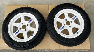 RAYS レイズ ボルクレーシング TE37 14インチ 5.5J +35 PCD 100 4穴 2本 絶版 軽量 鍛造 MICHELIN ミシュラン X-ICE SNOW 175/65R14 溝有