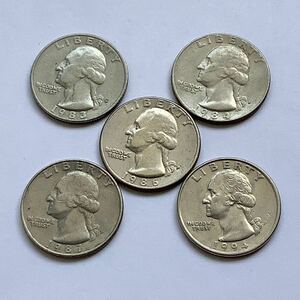 【希少品セール】アメリカ 25セント硬貨 ミントマークなし1983年〜1984年 1986年〜1987年 1994年 各1枚ずつ 5枚まとめて