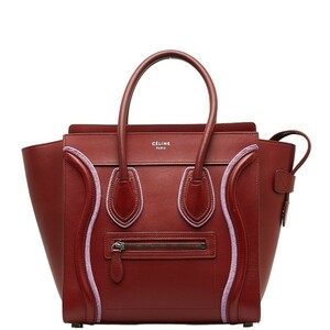 セリーヌ ラゲージ マイクロショッパー ハンドバッグ レッド レザー レディース CELINE 【中古】