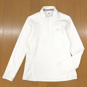 adidas アディダス 定価8,990円 ファブリックミックス ジップハーフ モックシャツ S 白 ホワイト カットソー ロンT ポロシャツ 国内正規品