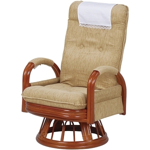和風座椅子 座いす 籐 ラタンアームチェアーハイタイプ 回転座椅子 座面高37センチ RZ-973-Hi-LBR