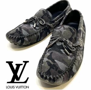 LOUIS VUITTON アリゾナ カモフラージュ スエードデッキシューズ ルイヴィトンドライビングシューズ モカシンshoesスリッポン グレー 8 1/2