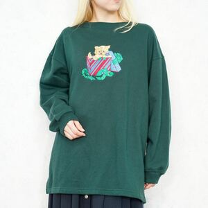 USA VINTAGE CASUAL CORNER CAT EMBROIDERY DESIGN SWEAT SHIRT/アメリカ古着にゃんこ刺繍デザインスウェット