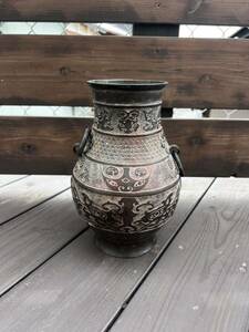 中国 花瓶 餮饕紋 古銅 花器