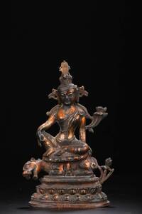 【典藏*銅製撒金*騎獸仏像】貴重 藏傳仏像 仏教美術品 中国古玩