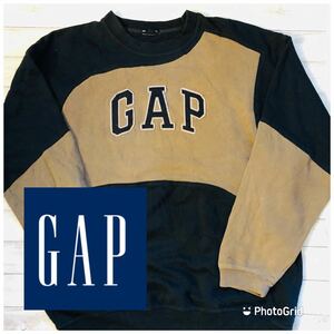 ビッグサイズ　ギャップ　GAP XLくらい　裏起毛　ビッグロゴ　ツートーン　スウェット　トレーナー　ネイビー×ブラウン