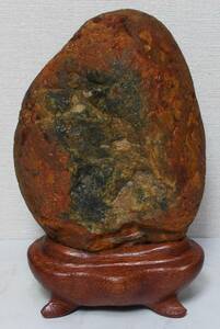 土岐石（青碧玉入り）・珪花木・ウッドジャスパー・水石、鑑賞石、貴石、美石　横幅２６ｃｍ×重量：９，３ｋｇ