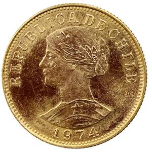 チリ 女神 金貨 1974年 10.1g 21.6金 イエローゴールド コレクション アンティークコイン Gold 美品