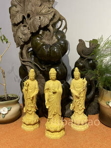 西方三聖 木彫り 仏像 仏教美術品 鎮宅辟邪 阿弥陀如来 観音菩薩 勢至菩薩