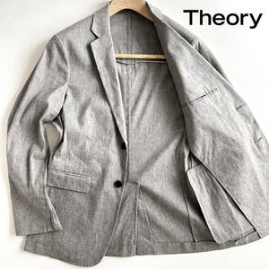 【極美品】セオリー リネン混 テーラードジャケット 2ボタン ストレッチ メンズ 38サイズ グレー Theory
