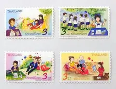 外国切手　タイ　少女の頃の思い出　4種