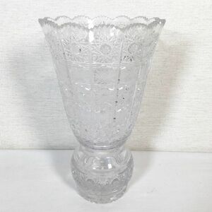 【ブランド不明】ガラス花瓶 硝子 花器 ハンドカット 花瓶 ボヘミアンガラス？