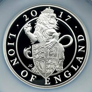 「まさに百獣の王！」『PF70 UC 最高鑑定』2017年 イギリス クイーンズビースト ライオン 銀貨 5oz 10ポンド NGC ONE OF FIRST 1000STRUCK