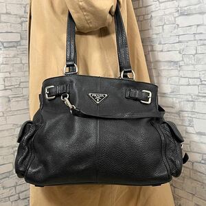 『美品』PRADA プラダ ヴィッテロダイノ トートバッグ ハンド ワンショルダー 肩掛け 三角ロゴ レザー ブラック 黒 BR2703