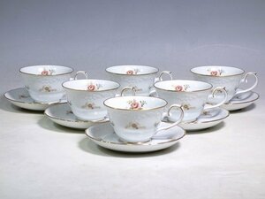 K05034【NORITAKE ノリタケ】アンティークローズガーデン ティーカップ＆ソーサー 6客 碗皿