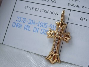 【インボイス原本】クロムハーツ　CHROME HEARTS 22k ダブルクロス　チャーム　ペンダント　パヴェダイヤ