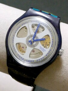 3Q売切！税無し☆SWATCH(スウォッチ)★腕時計★AG1992★機械式★自動巻き★スケルトン★レザーベルト★現状★現品限り★0423-5