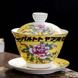 極美品★ 5点セット老茶碗中国景徳鎮古玩 五色 花開富貴蓋碗 A031